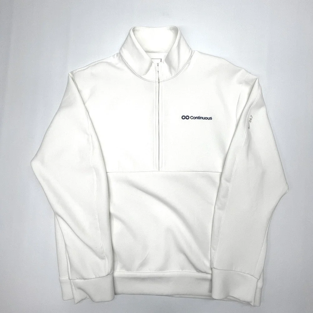 Nike Dri-FIT 24.7 Quarter Zip Pullover White Medium Continuous Logo Athletic